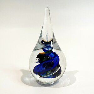 Marian Pyrcak Teardrop Glass Paperweight Signed Polish Studio Art Glass 5.5"